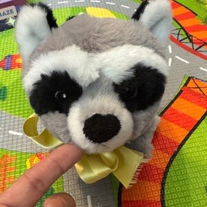 Grey Raccoon Plush Small Toy with Yellow Bow